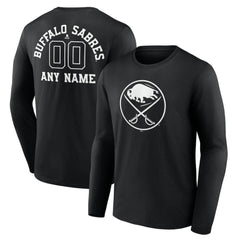 Buffalo Sabres Personalized Name & Number Monochrome Long Sleeve T-Shirt - Black | NHL Lifestyle