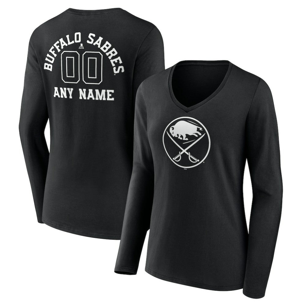 Buffalo Sabres Women's Personalized Name & Number Monochrome Long Sleeve V-Neck T-Shirt - Black | NHL near me