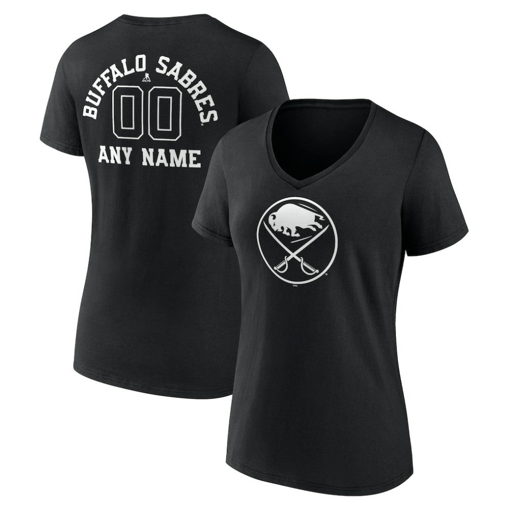 Buffalo Sabres Women's Personalized Name & Number Monochrome V-Neck T-Shirt - Black | NHL near me