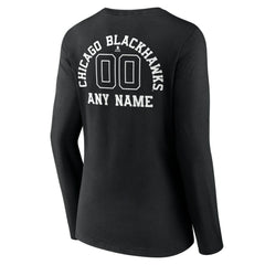Chicago Blackhawks Women's Personalized Name & Number Monochrome Long Sleeve V-Neck T-Shirt - Black | NHL Clearance