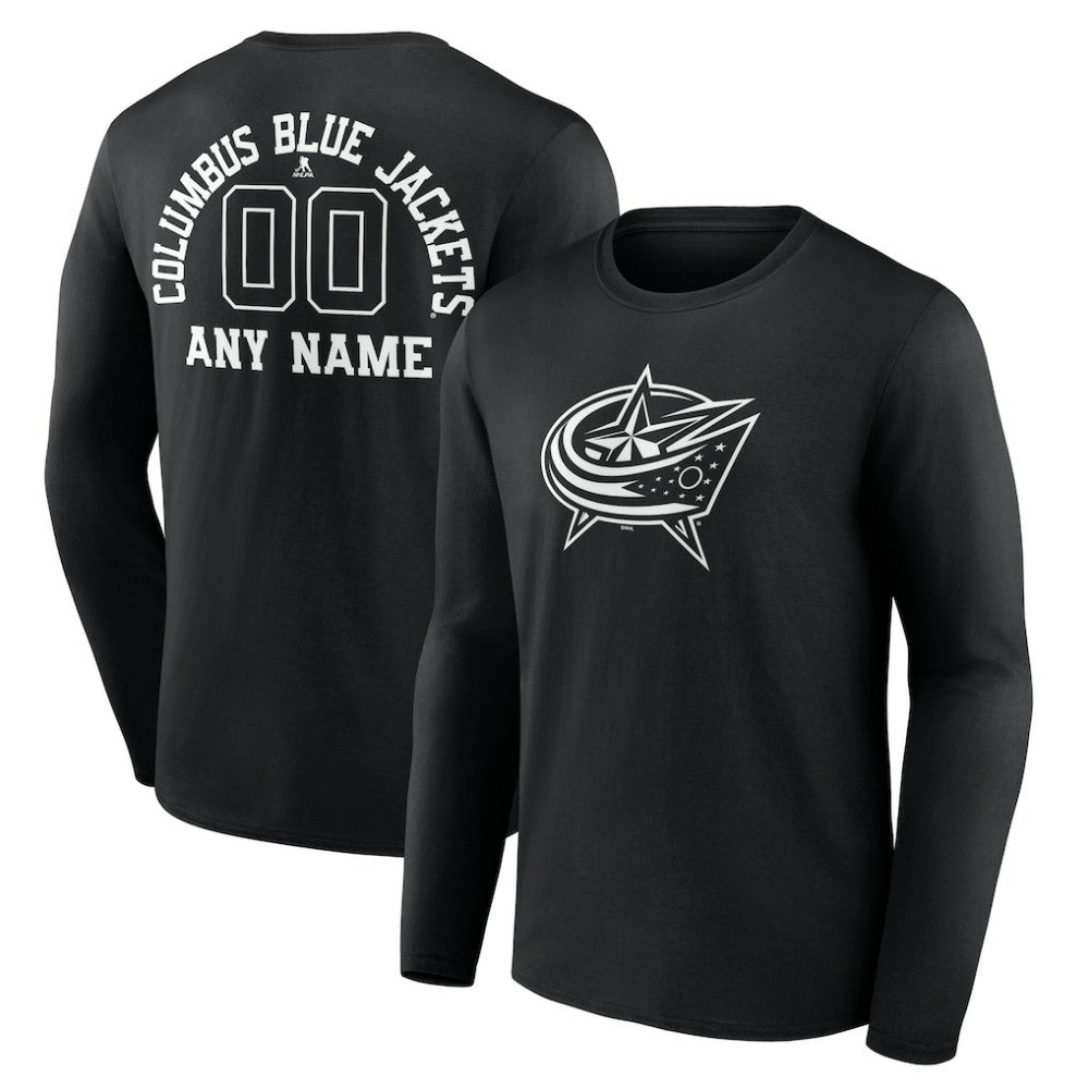 Columbus Blue Jackets Personalized Name & Number Monochrome Long Sleeve T-Shirt - Black | NHL online