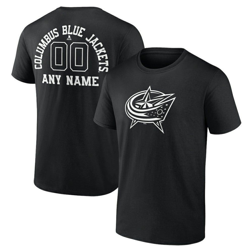 Columbus Blue Jackets Personalized Name & Number Monochrome T-Shirt - Black | NHL Lifestyle