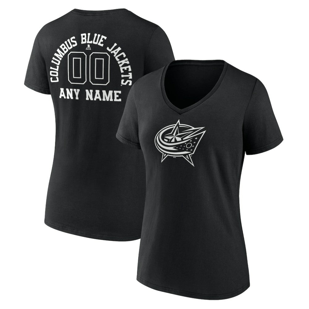Columbus Blue Jackets Women's Personalized Name & Number Monochrome V-Neck T-Shirt - Black | NHL near me