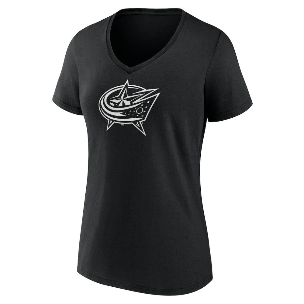 Columbus Blue Jackets Women's Personalized Name & Number Monochrome V-Neck T-Shirt - Black | NHL near me