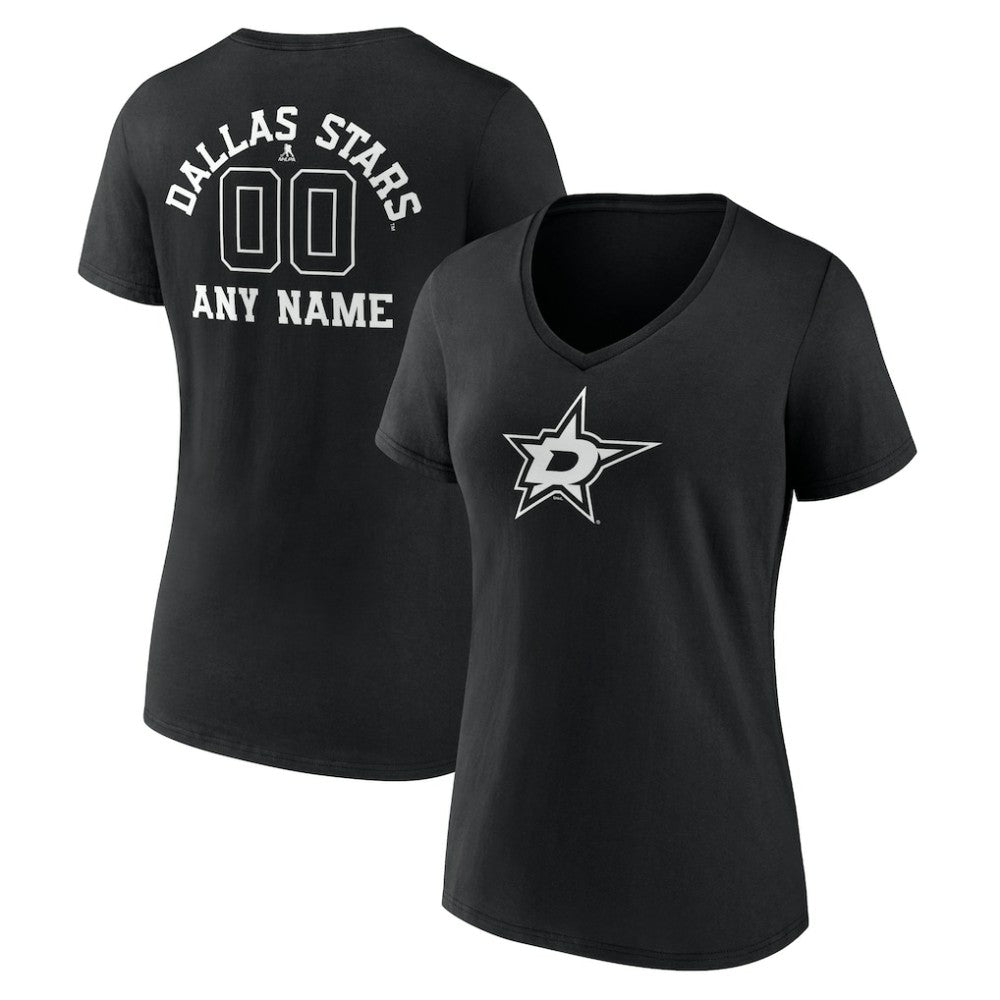 Dallas Stars Women's Personalized Name & Number Monochrome V-Neck T-Shirt - Black | NHL on sale