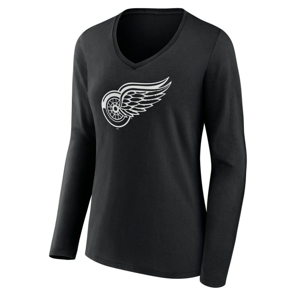 Detroit Red Wings Women's Personalized Name & Number Monochrome Long Sleeve V-Neck T-Shirt - Black | NHL online