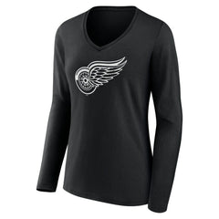 Detroit Red Wings Women's Personalized Name & Number Monochrome Long Sleeve V-Neck T-Shirt - Black | NHL online