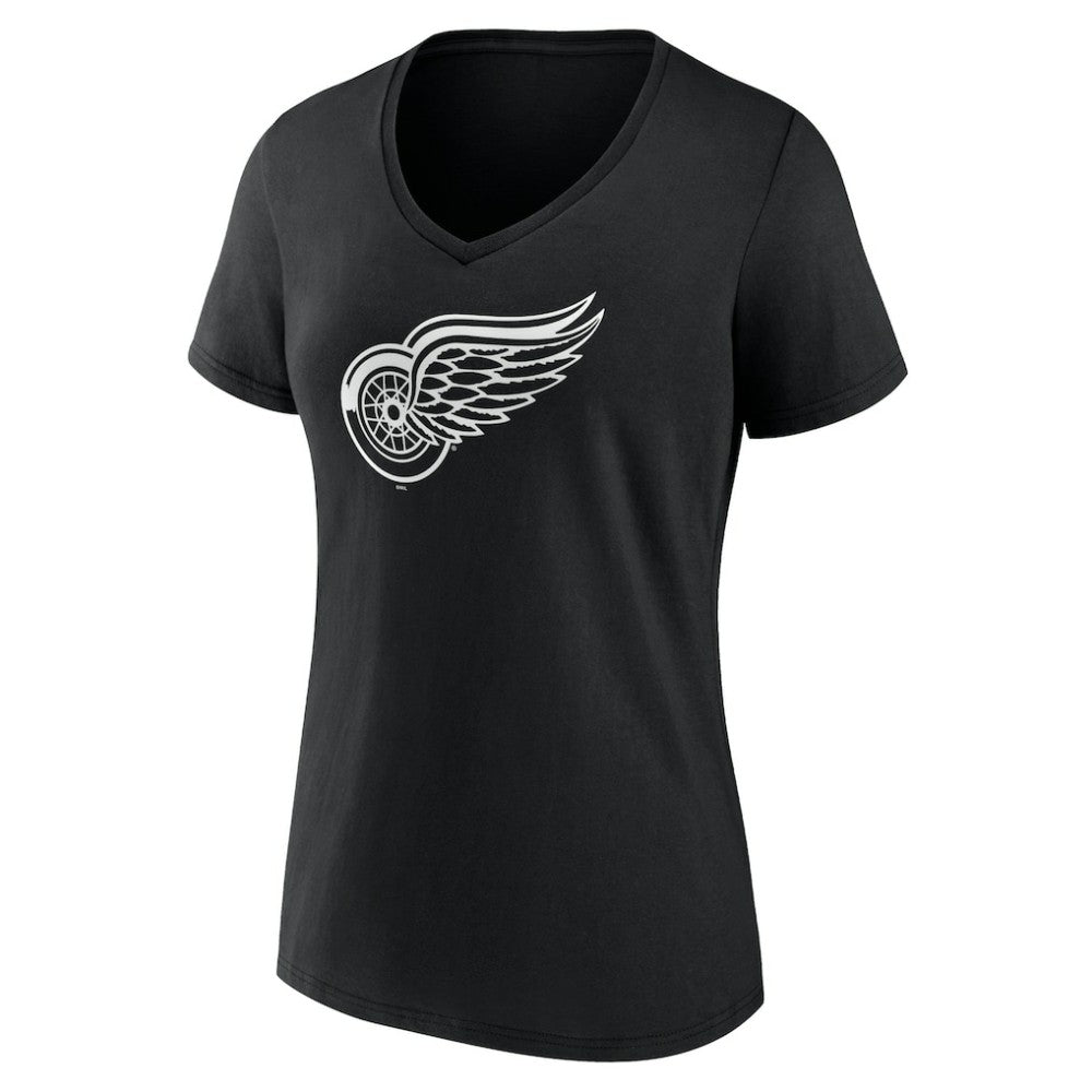 Detroit Red Wings Women's Personalized Name & Number Monochrome V-Neck T-Shirt - Black | NHL Clearance