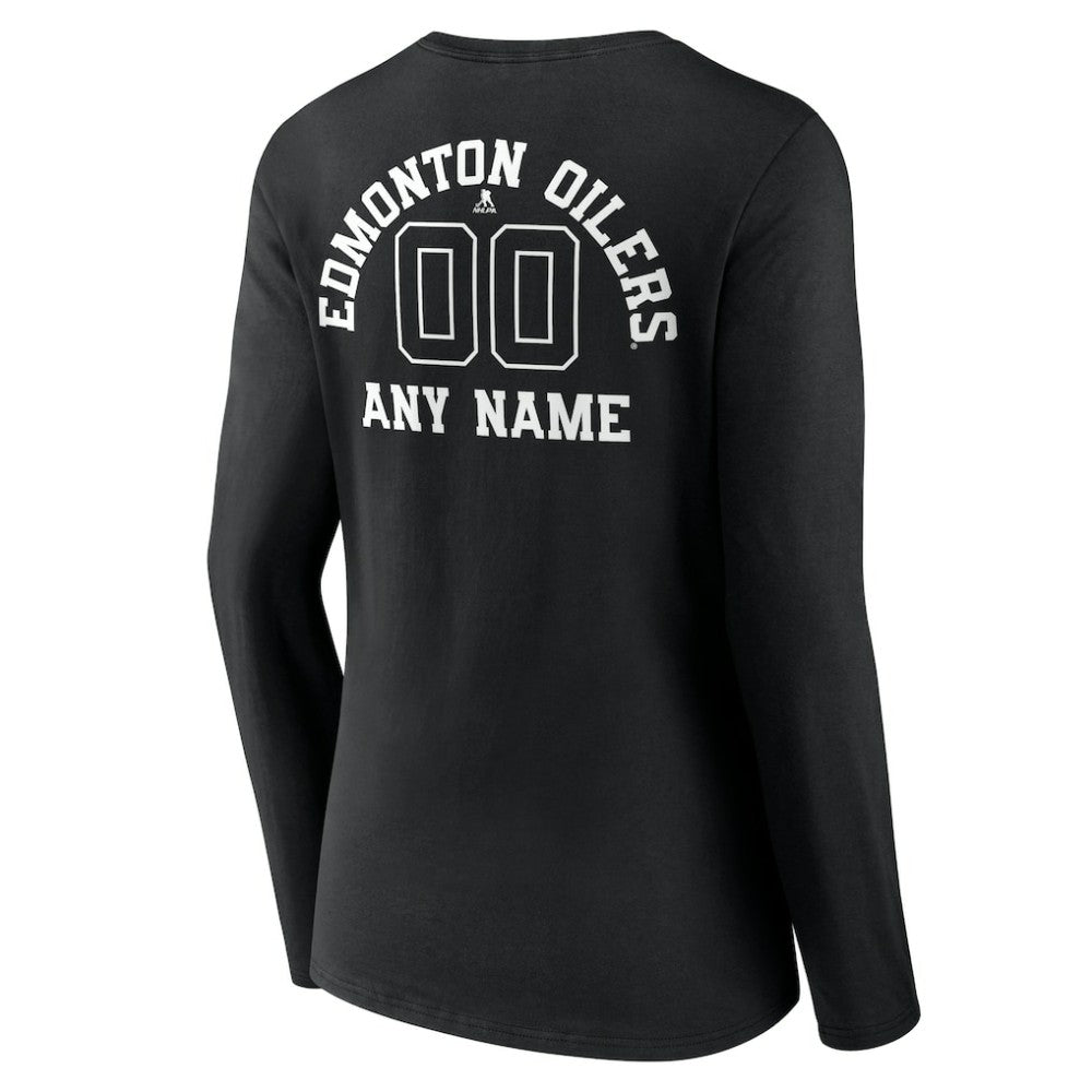 Edmonton Oilers Women's Personalized Name & Number Monochrome Long Sleeve V-Neck T-Shirt - Black | NHL Clearance
