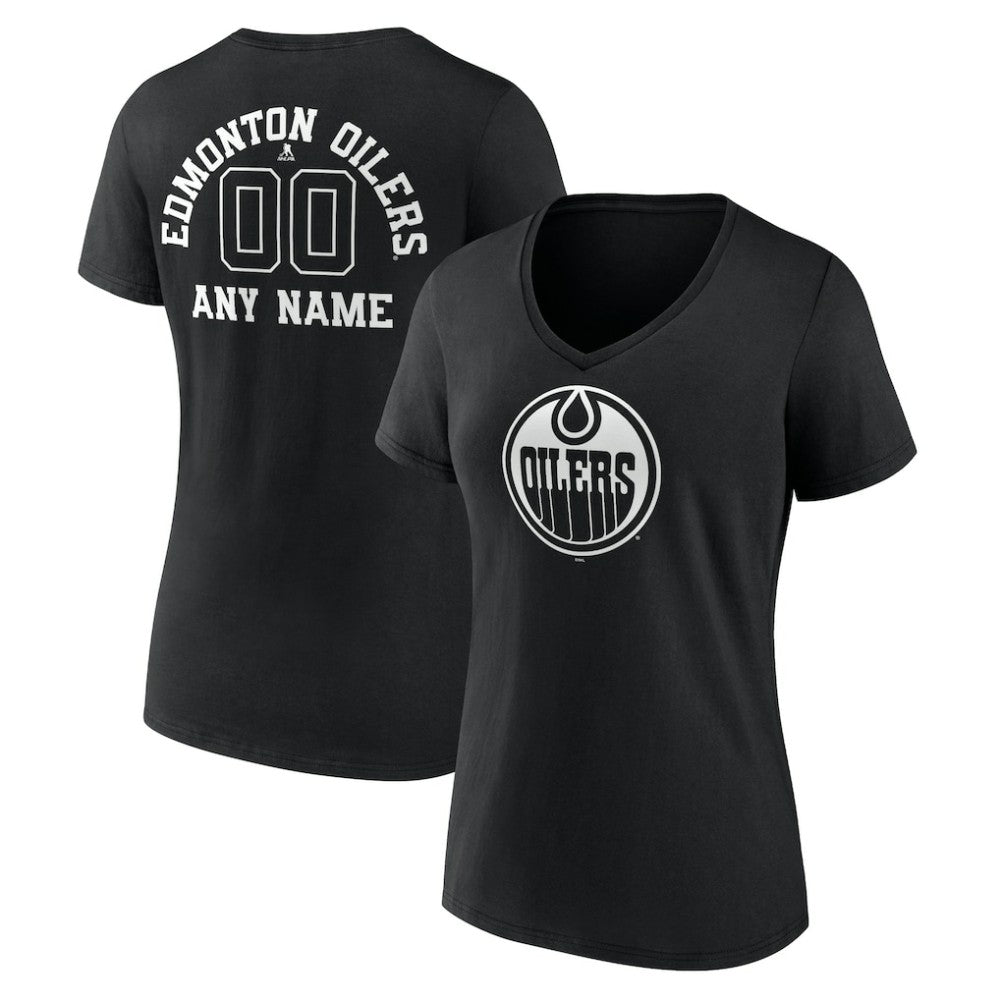 Edmonton Oilers Women's Personalized Name & Number Monochrome V-Neck T-Shirt - Black | NHL Clearance