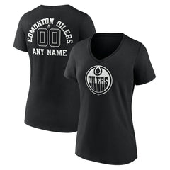 Edmonton Oilers Women's Personalized Name & Number Monochrome V-Neck T-Shirt - Black | NHL Clearance