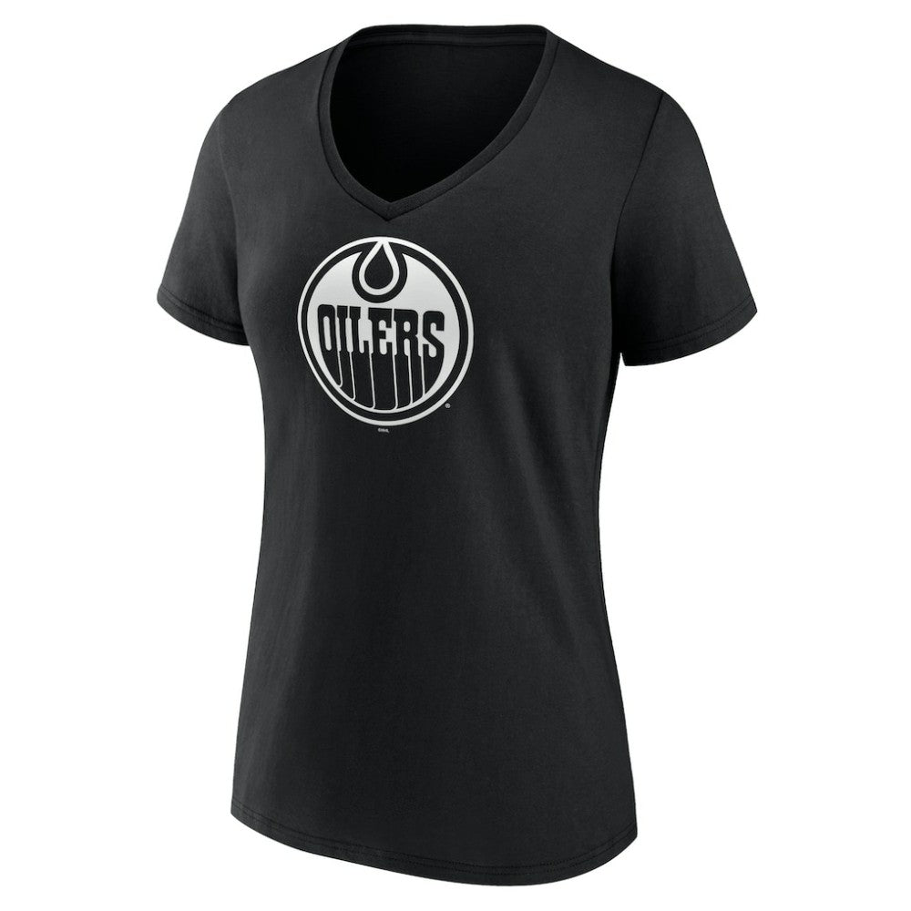 Edmonton Oilers Women's Personalized Name & Number Monochrome V-Neck T-Shirt - Black | NHL Clearance