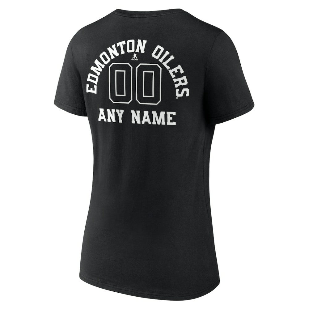 Edmonton Oilers Women's Personalized Name & Number Monochrome V-Neck T-Shirt - Black | NHL Clearance
