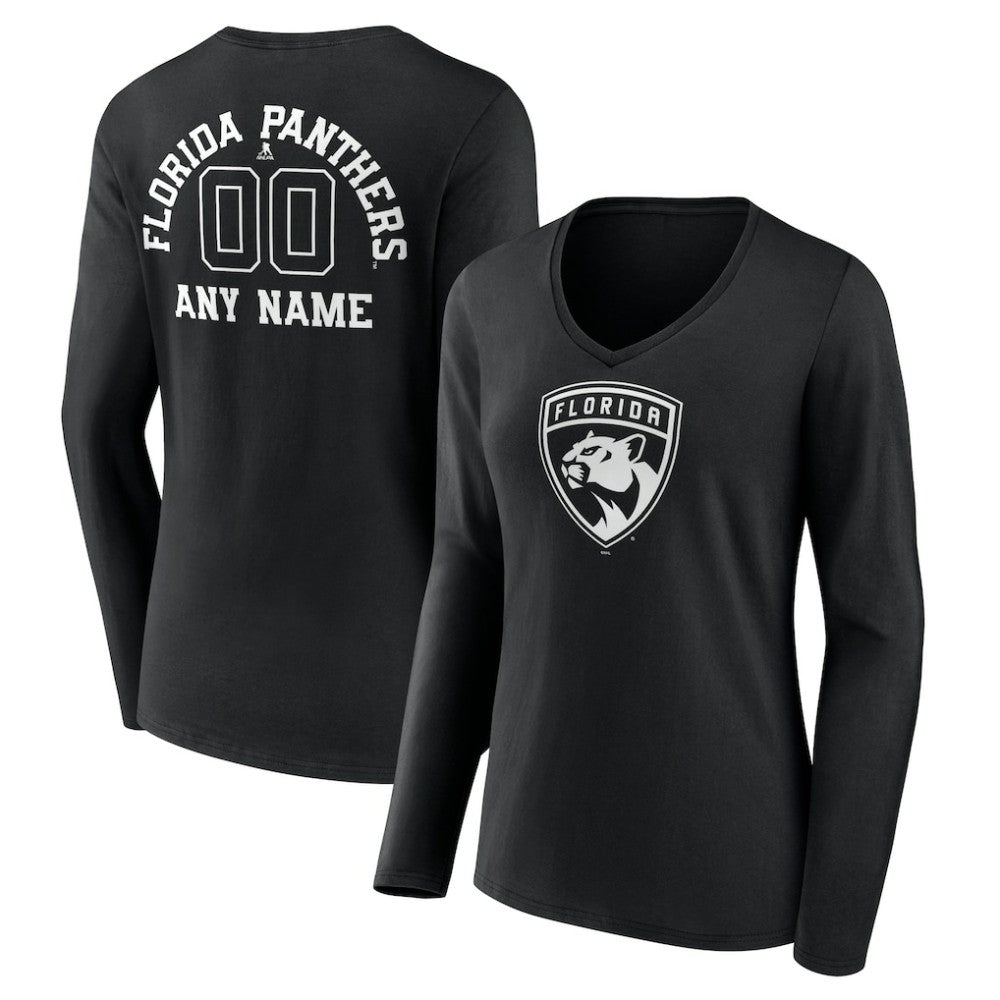 Florida Panthers Women's Personalized Name & Number Monochrome Long Sleeve V-Neck T-Shirt - Black | NHL discount