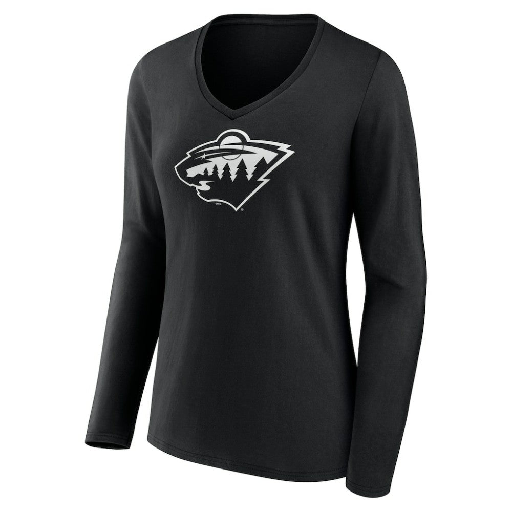 Minnesota Wild Women's Personalized Name & Number Monochrome Long Sleeve V-Neck T-Shirt - Black | NHL discount