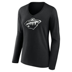 Minnesota Wild Women's Personalized Name & Number Monochrome Long Sleeve V-Neck T-Shirt - Black | NHL discount