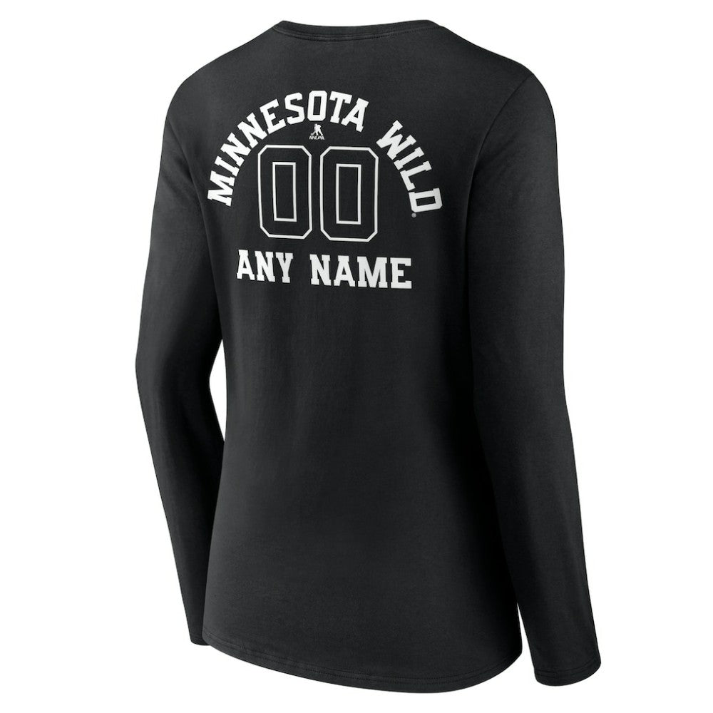 Minnesota Wild Women's Personalized Name & Number Monochrome Long Sleeve V-Neck T-Shirt - Black | NHL discount