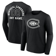 Montreal Canadiens Personalized Name & Number Monochrome Long Sleeve T-Shirt - Black | NHL Lifestyle