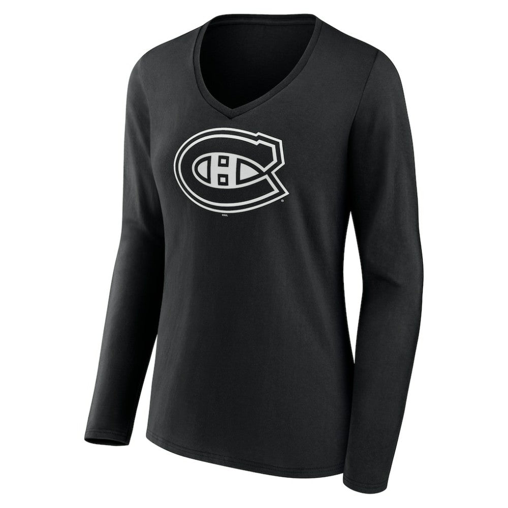 Montreal Canadiens Women's Personalized Name & Number Monochrome Long Sleeve V-Neck T-Shirt - Black | NHL near me