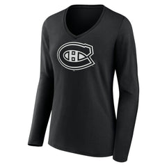 Montreal Canadiens Women's Personalized Name & Number Monochrome Long Sleeve V-Neck T-Shirt - Black | NHL near me