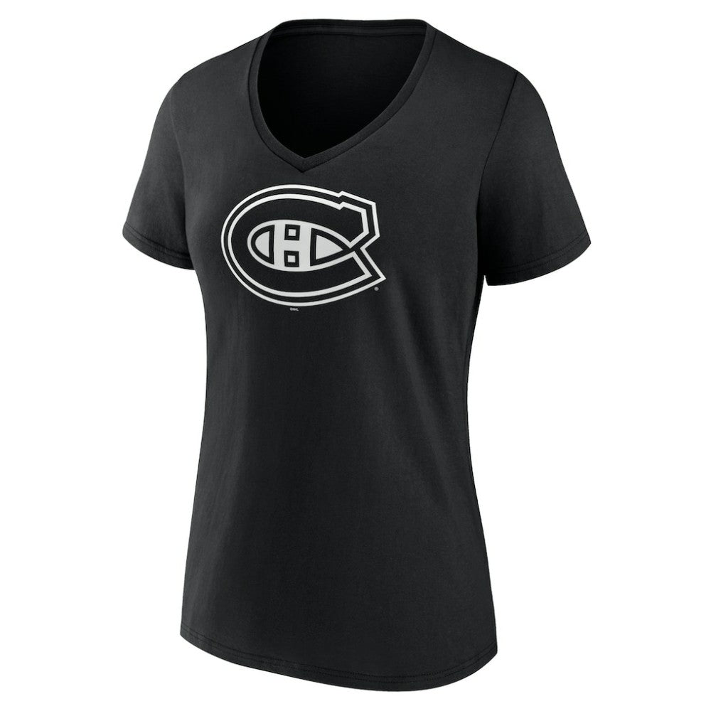 Montreal Canadiens Women's Personalized Name & Number Monochrome V-Neck T-Shirt - Black | NHL on sale