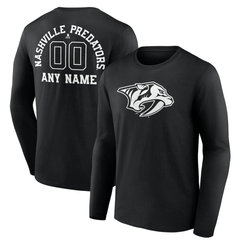 Nashville Predators Personalized Name & Number Monochrome Long Sleeve T-Shirt - Black | NHL Lifestyle