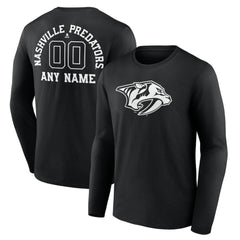 Nashville Predators Personalized Name & Number Monochrome Long Sleeve T-Shirt - Black | NHL Lifestyle