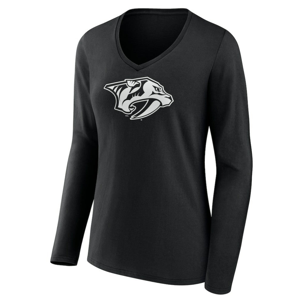 Nashville Predators Women's Personalized Name & Number Monochrome Long Sleeve V-Neck T-Shirt - Black | NHL sale