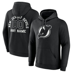 New Jersey Devils Personalized Name & Number Monochrome Pullover Hoodie - Black | NHL Lifestyle