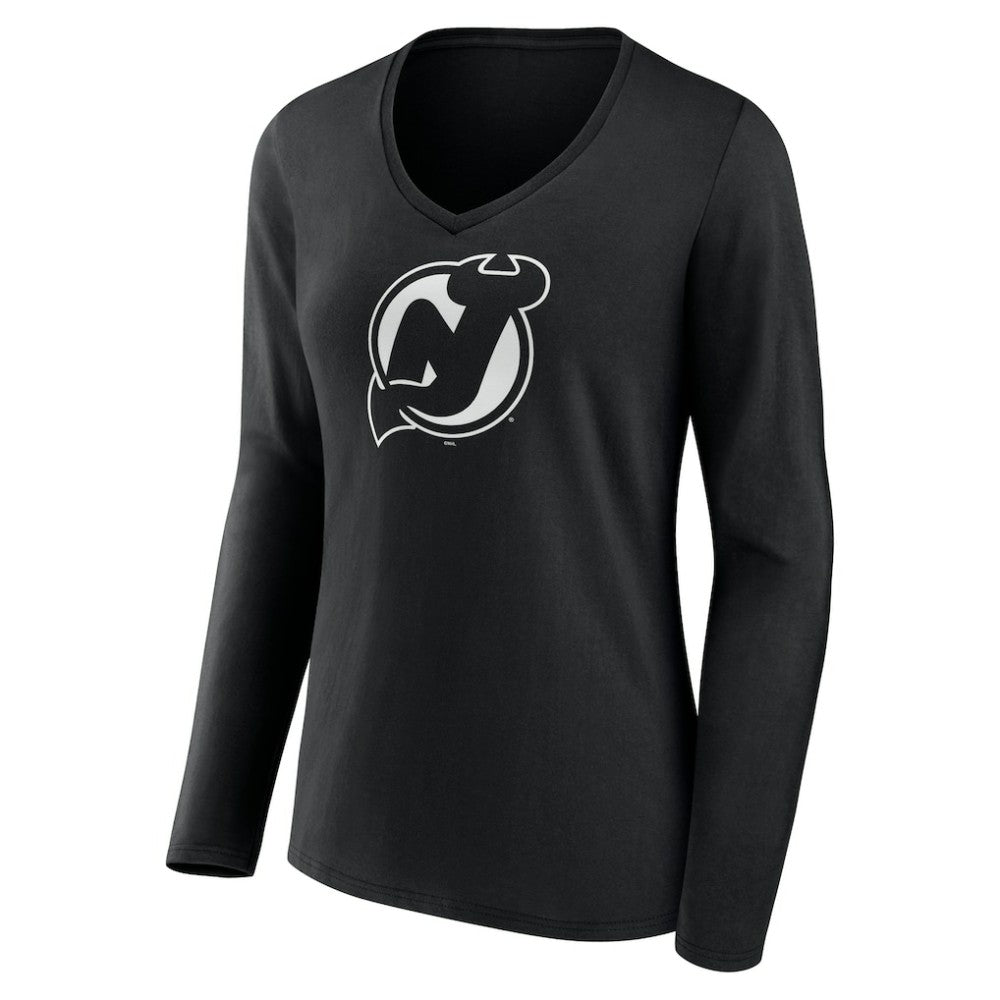 New Jersey Devils Women's Personalized Name & Number Monochrome Long Sleeve V-Neck T-Shirt - Black | NHL discount
