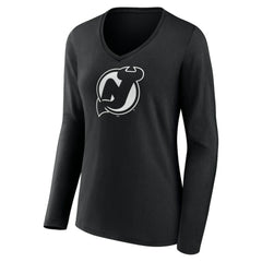 New Jersey Devils Women's Personalized Name & Number Monochrome Long Sleeve V-Neck T-Shirt - Black | NHL discount