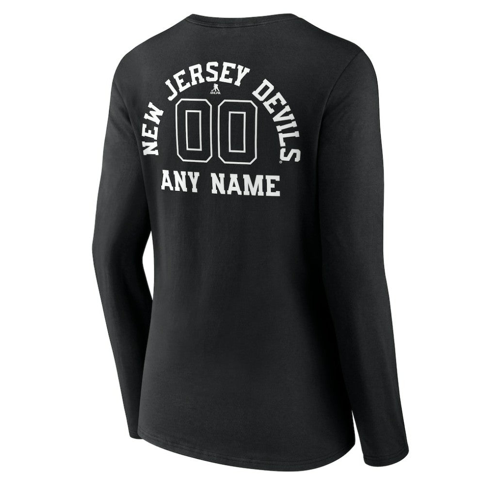 New Jersey Devils Women's Personalized Name & Number Monochrome Long Sleeve V-Neck T-Shirt - Black | NHL discount