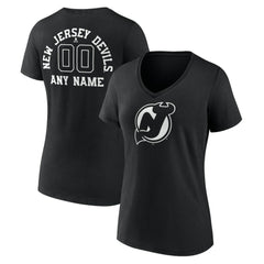New Jersey Devils Women's Personalized Name & Number Monochrome V-Neck T-Shirt - Black | NHL Lifestyle