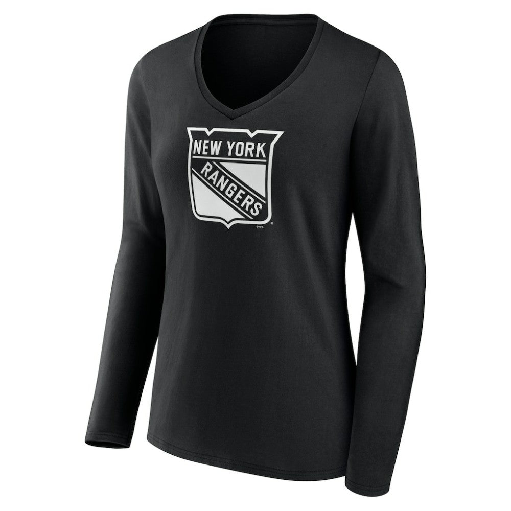 New York Rangers Women's Personalized Name & Number Monochrome Long Sleeve V-Neck T-Shirt - Black | NHL Clearance