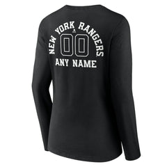 New York Rangers Women's Personalized Name & Number Monochrome Long Sleeve V-Neck T-Shirt - Black | NHL Clearance