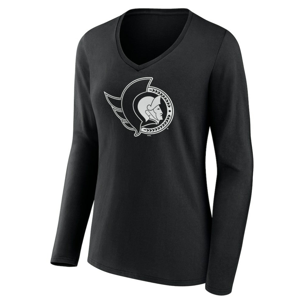 Ottawa Senators Women's Personalized Name & Number Monochrome Long Sleeve V-Neck T-Shirt - Black | NHL sale