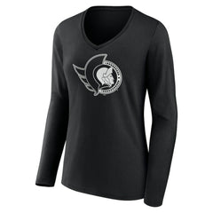 Ottawa Senators Women's Personalized Name & Number Monochrome Long Sleeve V-Neck T-Shirt - Black | NHL sale