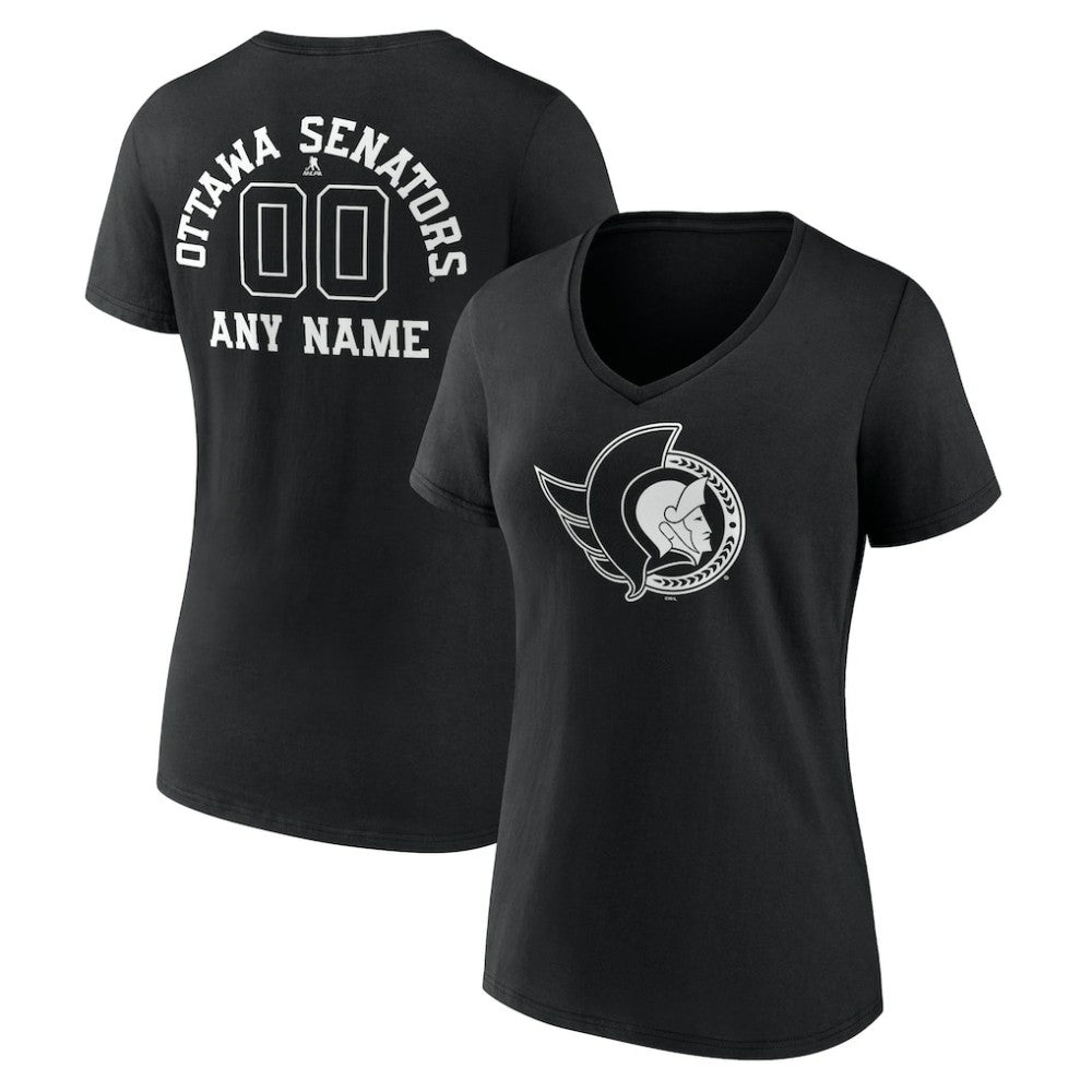 Ottawa Senators Women's Personalized Name & Number Monochrome V-Neck T-Shirt - Black | NHL Lifestyle