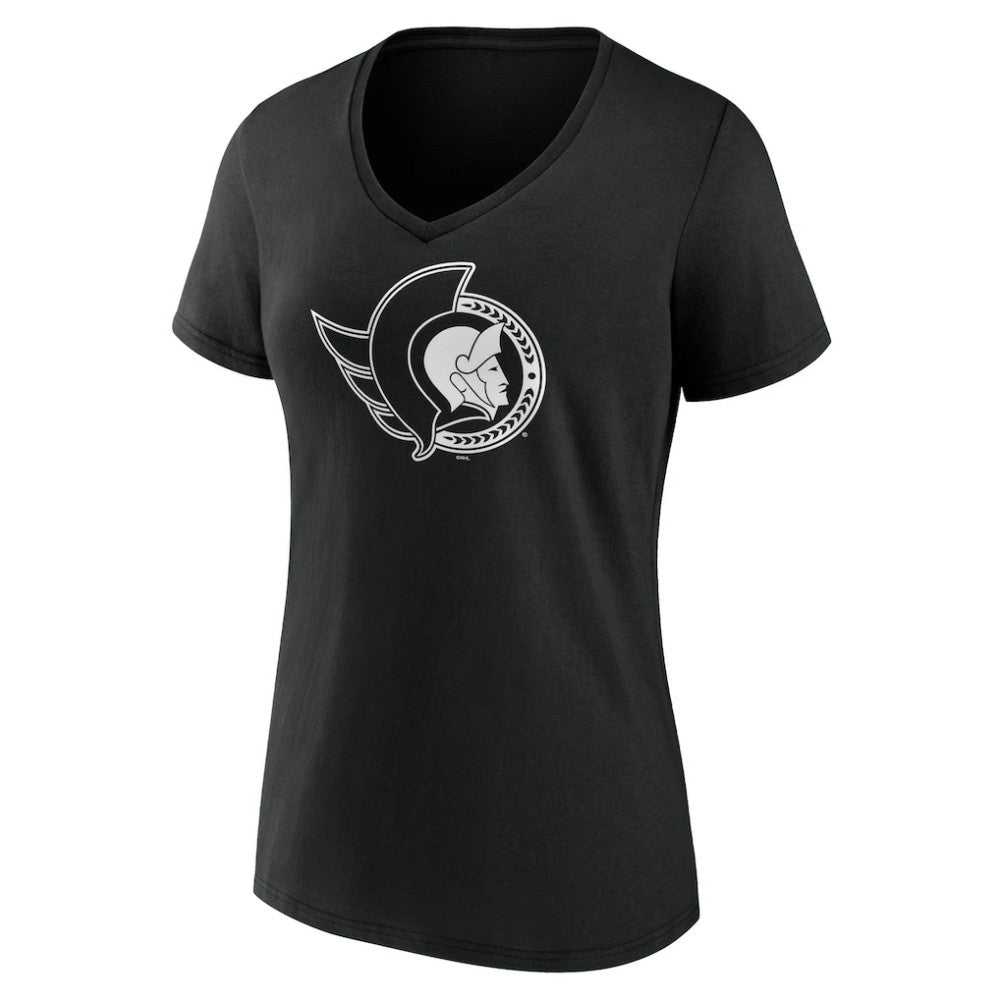 Ottawa Senators Women's Personalized Name & Number Monochrome V-Neck T-Shirt - Black | NHL Lifestyle