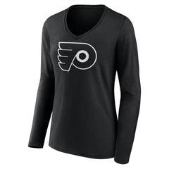 Philadelphia Flyers Women's Personalized Name & Number Monochrome Long Sleeve V-Neck T-Shirt - Black | NHL Lifestyle