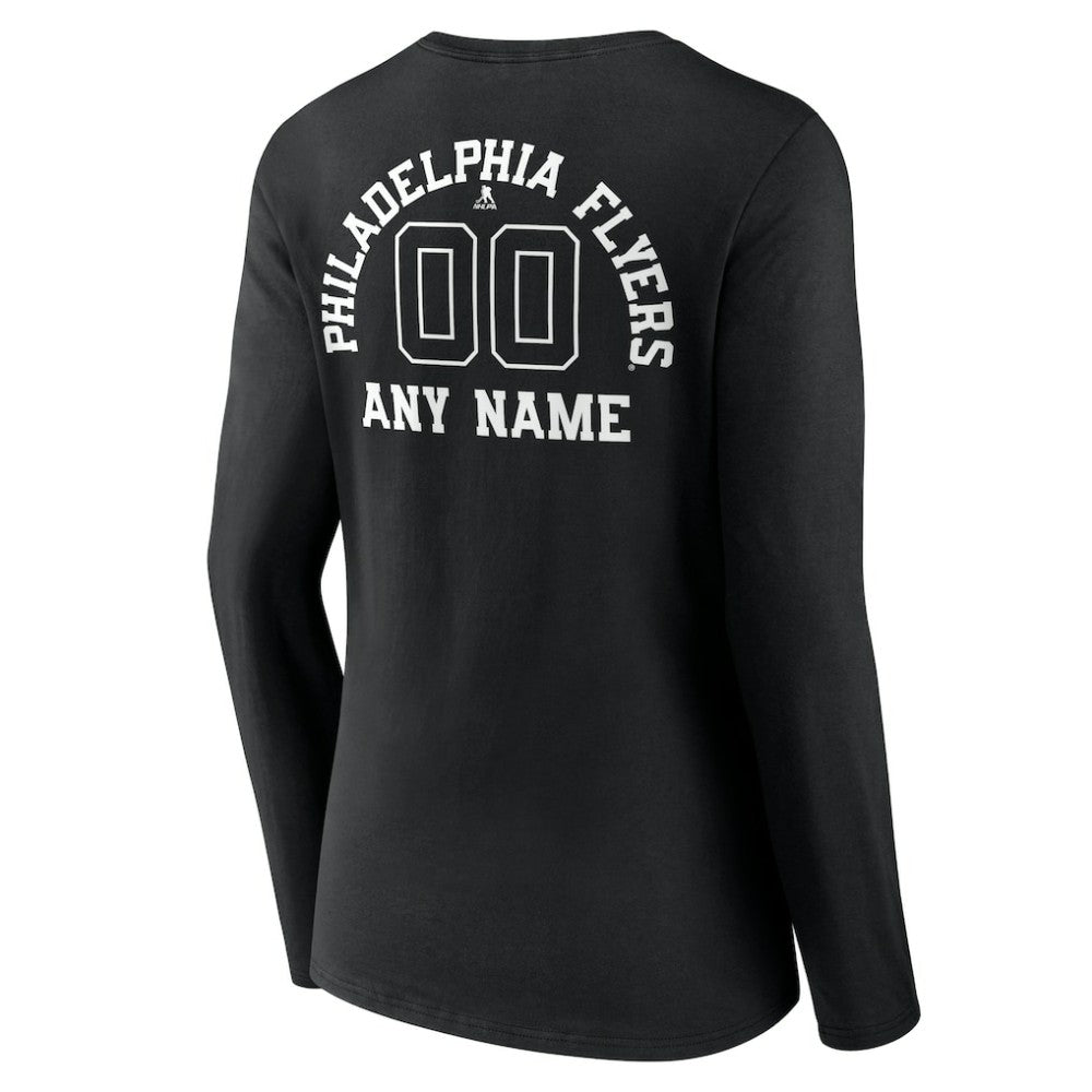 Philadelphia Flyers Women's Personalized Name & Number Monochrome Long Sleeve V-Neck T-Shirt - Black | NHL Lifestyle