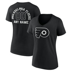 Philadelphia Flyers Women's Personalized Name & Number Monochrome V-Neck T-Shirt - Black | NHL on sale