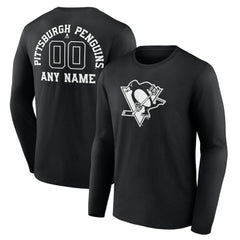 Pittsburgh Penguins Personalized Name & Number Monochrome Long Sleeve T-Shirt - Black | NHL Lifestyle