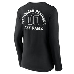 Pittsburgh Penguins Women's Personalized Name & Number Monochrome Long Sleeve V-Neck T-Shirt - Black | NHL Lifestyle