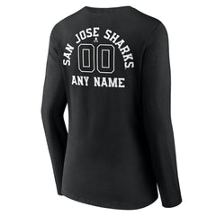 San Jose Sharks Women's Personalized Name & Number Monochrome Long Sleeve V-Neck T-Shirt - Black | NHL Lifestyle