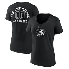 San Jose Sharks Women's Personalized Name & Number Monochrome V-Neck T-Shirt - Black | NHL Clearance