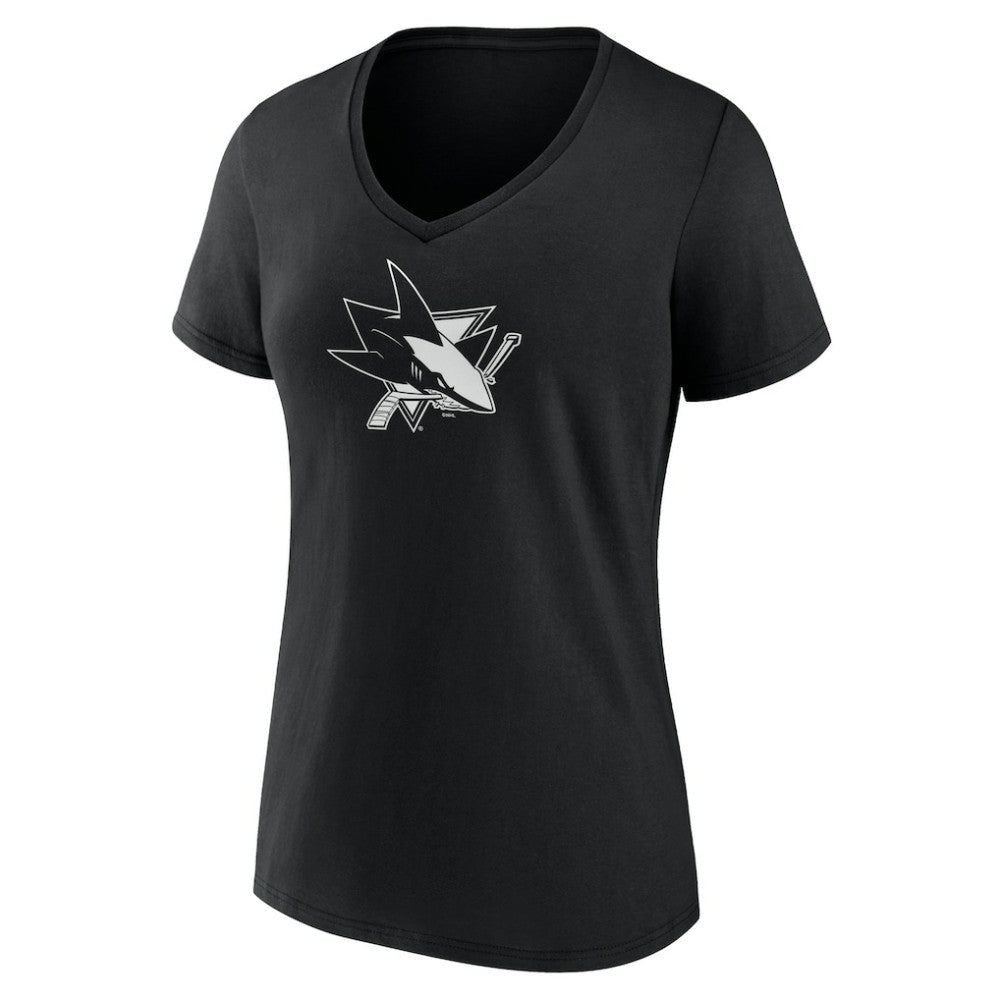 San Jose Sharks Women's Personalized Name & Number Monochrome V-Neck T-Shirt - Black | NHL Clearance