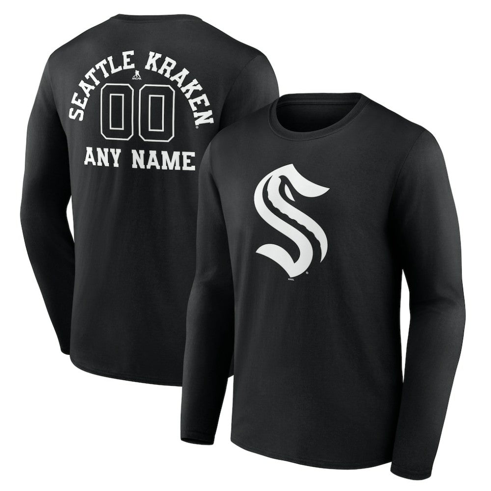 Seattle Kraken Personalized Name & Number Monochrome Long Sleeve T-Shirt - Black | NHL Lifestyle