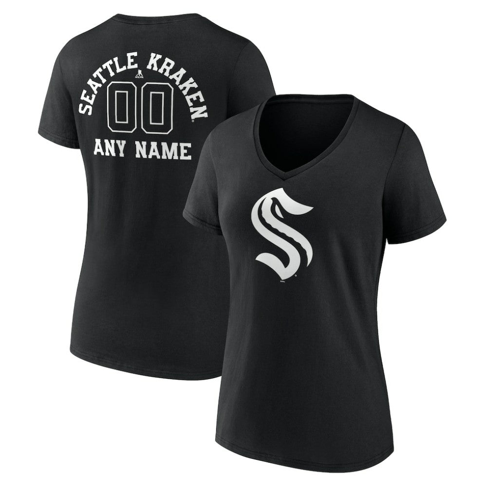 Seattle Kraken Women's Personalized Name & Number Monochrome V-Neck T-Shirt - Black | NHL near me