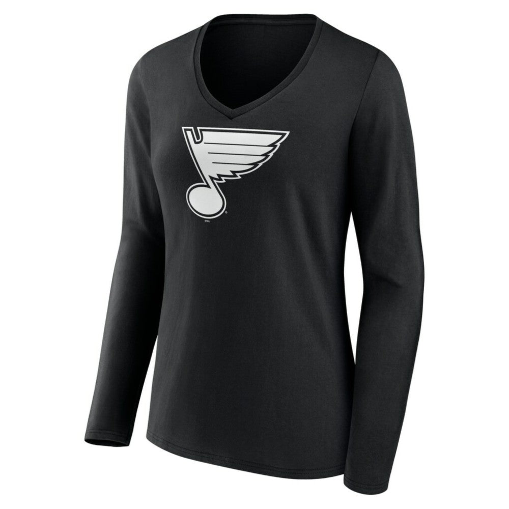 St. Louis Blues Women's Personalized Name & Number Monochrome Long Sleeve V-Neck T-Shirt - Black | NHL online